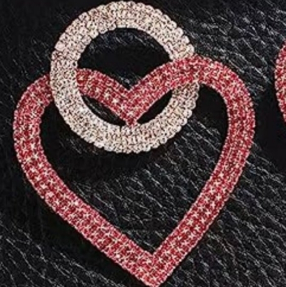 Pink Rhinestone Heart Double Link Post Earrings CZ Crystal Pave Statement New - Picture 7 of 7